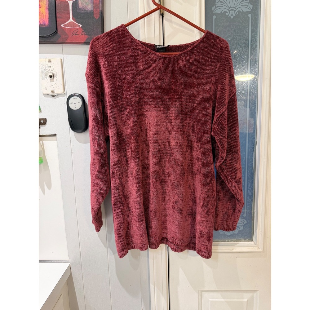 Eileen Fisher Burgundy Chenille Knit Sweater Tunic Long Sleeve Rayon Womens 1